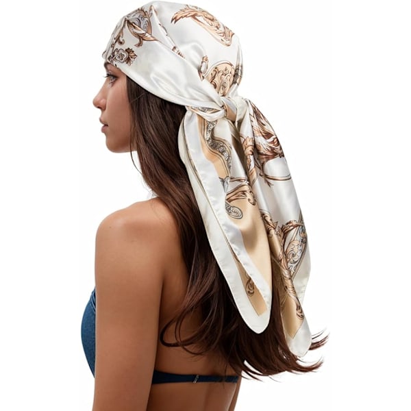 Huvudscarf för Kvinnor, Sidenliknande Scarf, Hårscarf, Tryckt Kvadratisk Scarf, Bandanas för Kvinnor, 35 Tum