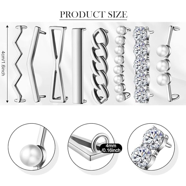 8 par kenkänauhakiinnitteitä, koristeita kenkänauhoille, DIY-koristeet, keinotekoiset helmet, strassit, kenkävarusteet Silber