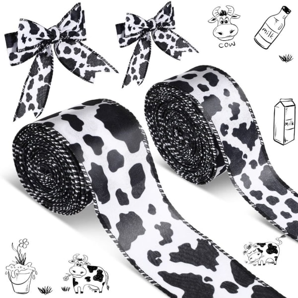 2 rullar 10 Yards Cow Print Ribbon Wired Cow Print Wired Edge