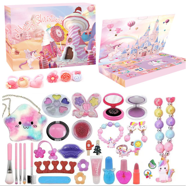 Børnemakeup Blind Box DIY Kosmetik Neglesalon Pige Dukke Tøj Julegave Hånddrevet Nedtællingskalender ST-029(38PCS) Unicorn