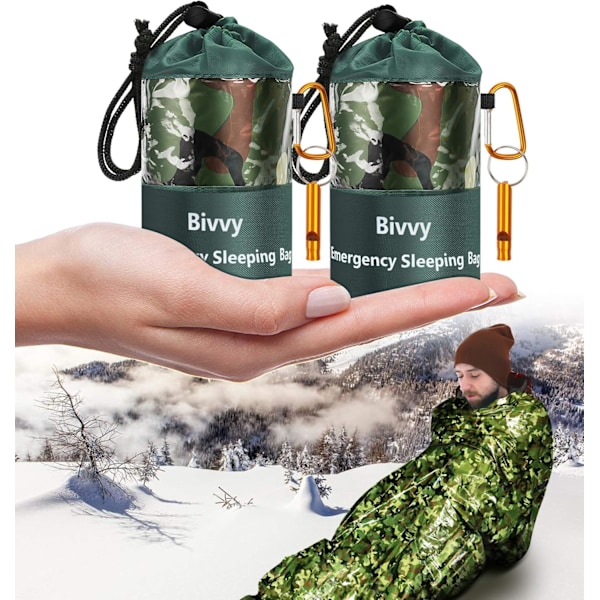 Nödsovsäckar Termiska Nödfiltar Ultralätta Rymdfiltar Överlevnad Vattentät Bivy Sack Multifunktionell Överlevnadsutrustning för Vandring 2pcs