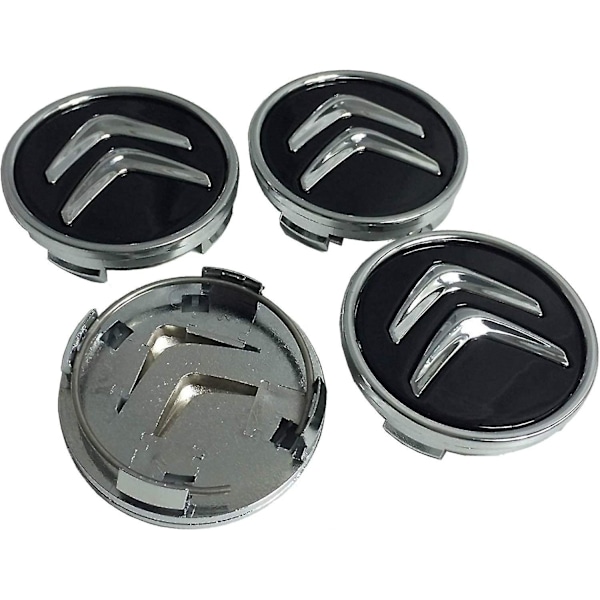 X4 60mm Aluminiums Felgsenterkopper for Citroen C2 C4 C5 C6 C-quatre Logo Svart/Krom【HY】