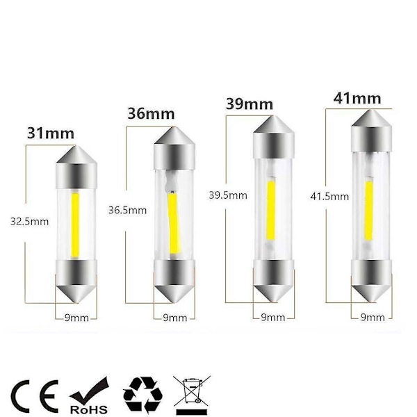 31/36/39/41mm 12vC5W Dobbelhode Bil SMD Feiteng COB LED Interiørlys Hvit[C] 5pcs 41MM