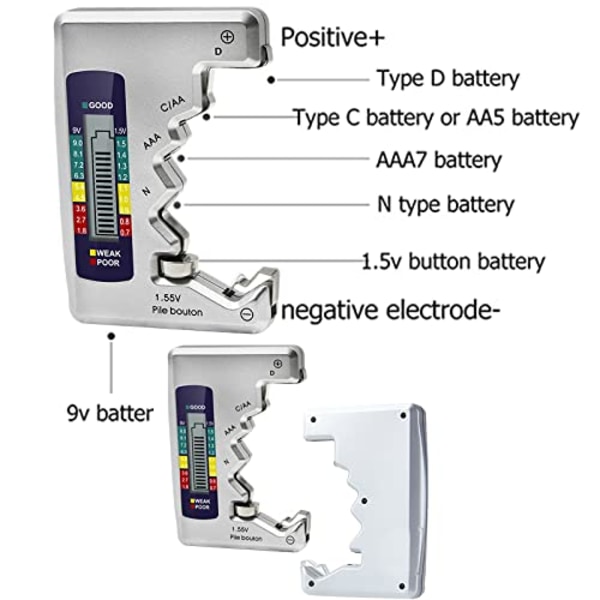 Universell batteritester med LCD-skjerm, multifunksjonell digital batterikapasitetsnivådetektor