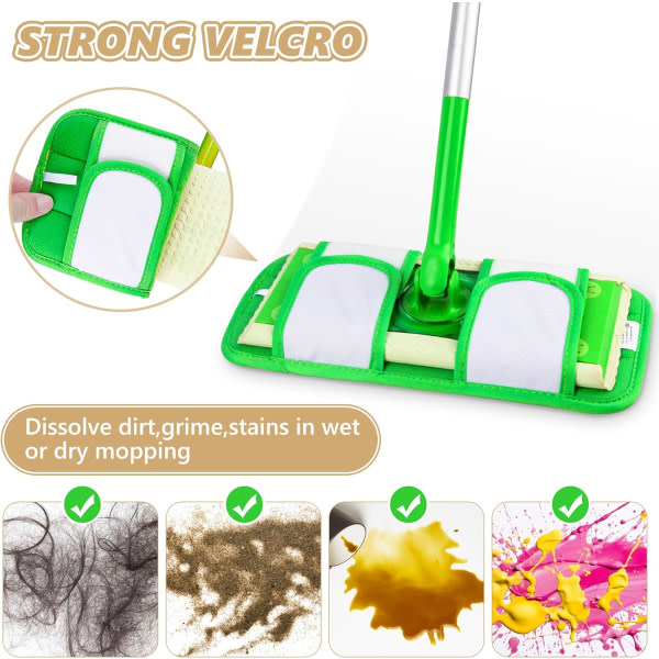 Återanvändbara moppdynor kompatibla med Swiffer Sweeper moppar 10 -12 tum för torrsopning Kraftiga moppmunstycken för våtrengöring av torra golv