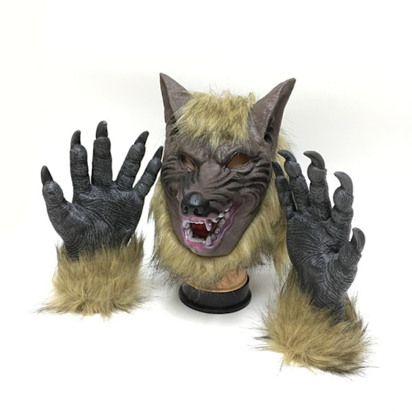 Halloween-naamio susihukan päällä, koko pää, kauhea paholainen, tanssiaiset, käsineet cosplay-pukuihin