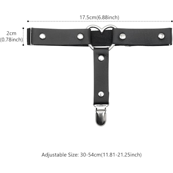 (Sort) Justerbar Læder Lår Strømpebånd til Kvinder, Hjerteformet Ben G