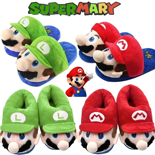 Super Mario Bros Cartoontofflor Vinter Kvinnor Män Roliga Söta Hem Plysch Skor Barn Inomhus Tofflor Cartoon Plysch Par Tofflor Mario Bros Mario Bros 36-41 Adult