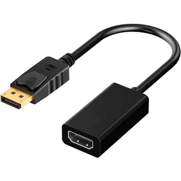 DisplayPort til HDMI-adapter, DP hann til HDMI hunnkabel, 1080P 4K oppløsningskonverter (svart)