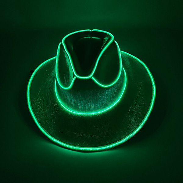 Disco Luminous Cowboy Hat med Glødende Lysbjælke Green