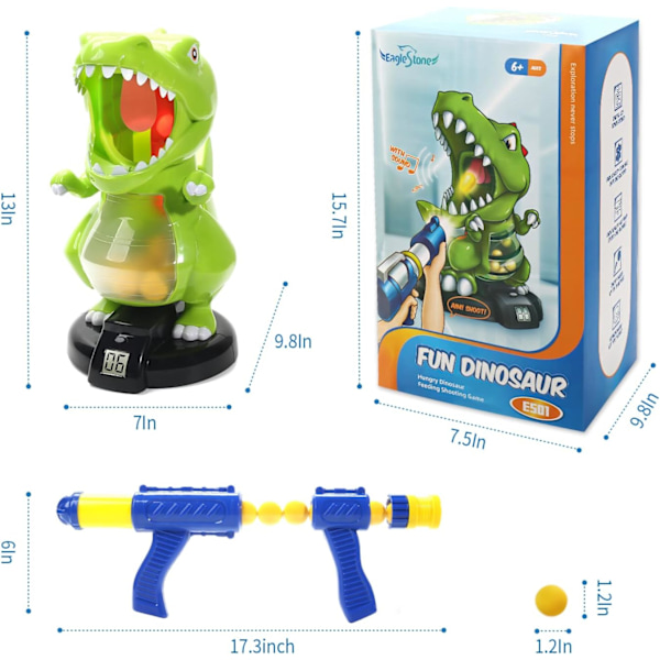 Dinosaur Skytespill for Gutter 5 6 7 8 9 År Gamle, Elektroniske Barnas Målskive Spill med Luftpumpepistol, LCD Poengregistrering, Lyd, 24 Skumkuler To lekevåpen