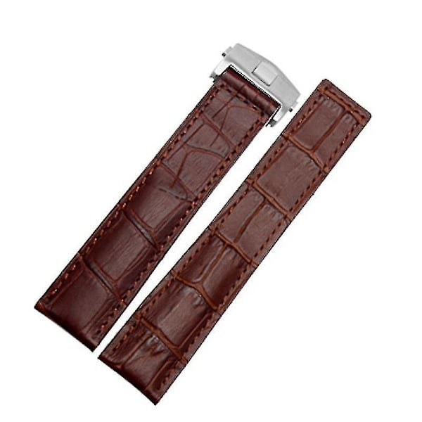 Tag Heuer äkta läder klockarmband i svart, rött och svart - 19 mm, 20 mm eller 22 mm armband med viklås - WELLNGS brunt silverspänne 22mm brown silver buckle