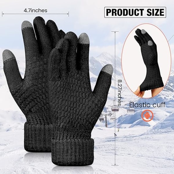 Pairs Ladies Touch Screen Gloves Warm Fleece Lined Knitted Gloves Elastic Cuff Winter Texting Gloves