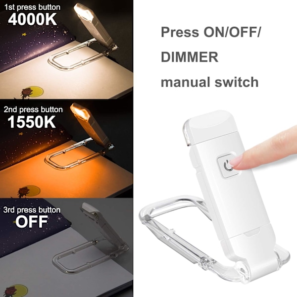 LED mini USB oppladbar øyebeskyttelse sammenleggbar bokklype lett bærbar enkel øyebeskyttelse leselys white