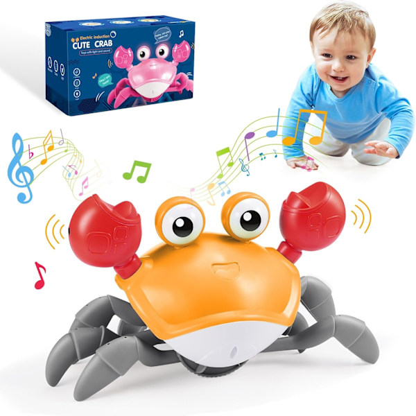Sensoriska leksaker för spädbarn, krypande krabba leksak babyleksaker 0-6 månader presenter till 1 2 år gamla flickor pojkar krabba Orange