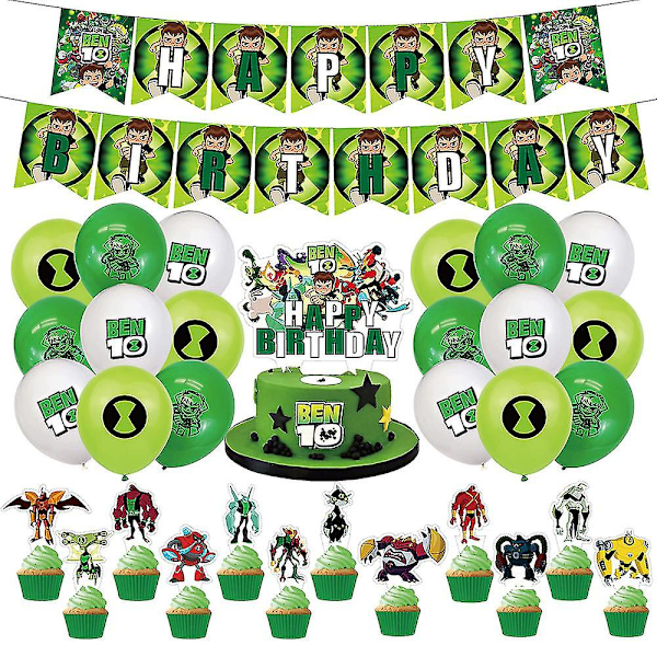 Xh Gifts Heminredning Födelsedagsfest Tillbehör Kit Ben 10 Tema Banner Ballonger Tårtdekorationer