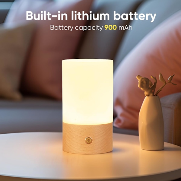 Liten LED bordlampe i tre, nattlampe for soverom