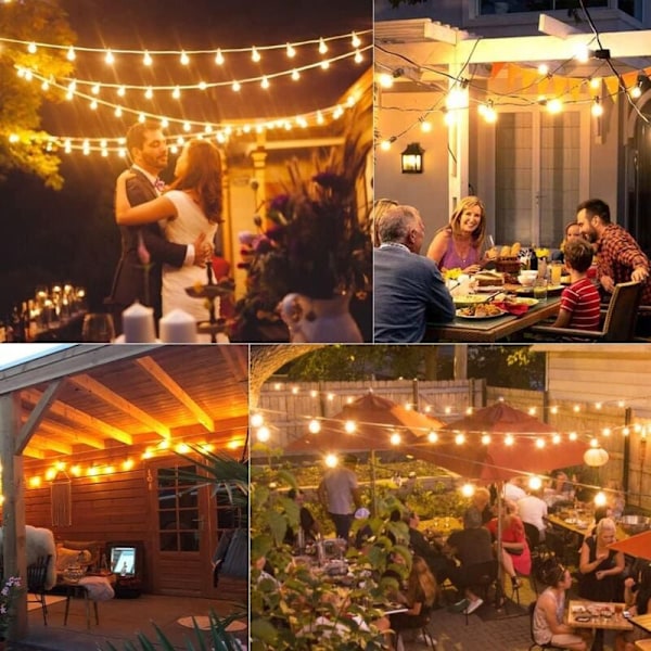 Udendørs lyskæde, 30M LED lyskæde med 50+2 brudsikre pærer, IP44 vandtæt LED lyskæde til terrasse, have, bryllup, fest