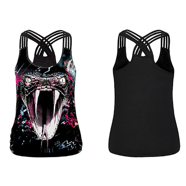 Tanktop til kvinder Halloween 3D print kryds skulderstropper Ny T-shirt med rund hals vest stil 1 style 1 XL