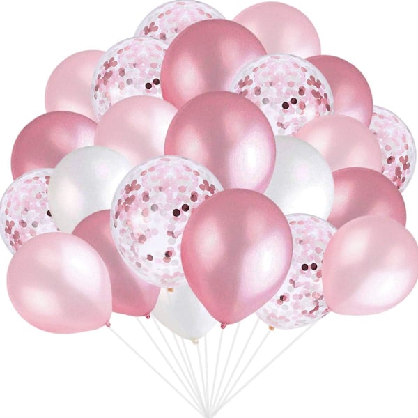 Pink and White Balloons, Pink Confetti Balloons, White Balloons Total 90 Latex Party Balloons