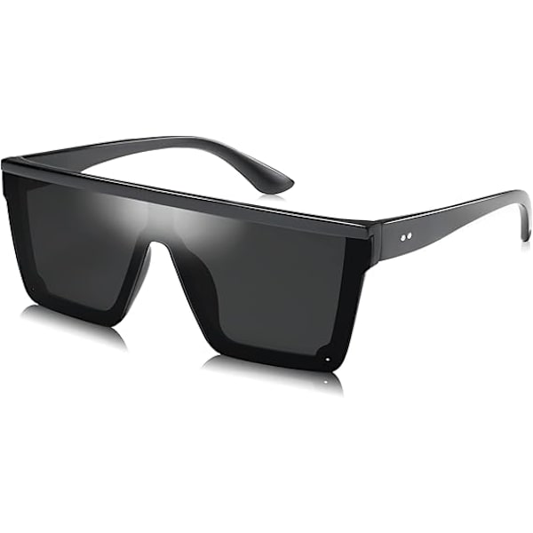Kvadratiske store solbriller for kvinner, tykke rammer, flate topp, speilende solbriller, goggle, siamesiske linser