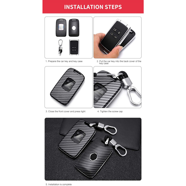 Karbonfiber bilnøkkelveske, egnet for Renault Koleos Kadjar Scenic Megane Sandero Espace Clio Captur Kangoo Laguna Talisman Twingo, svart