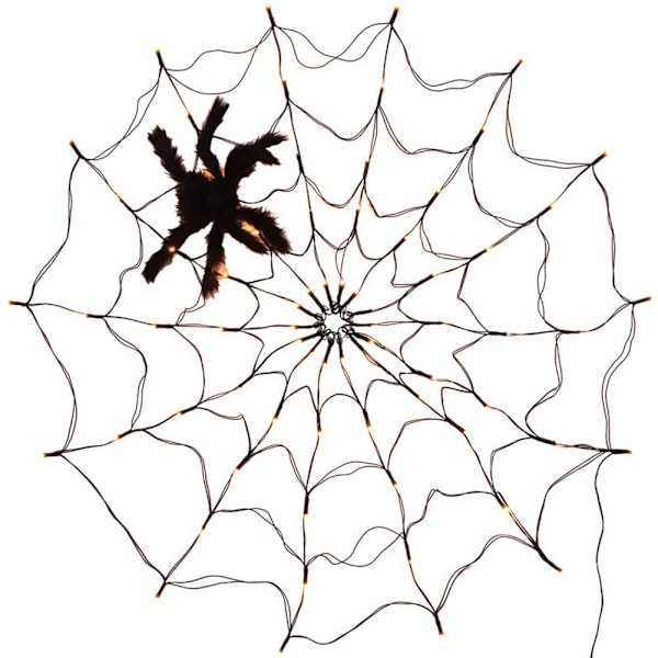 3.2 x 3.2 Fot Spindelnät med Ljus Halloween Dekoration Spindelnät med en Spindel, för Inomhus och Utomhus Halloweenfest Dekoration