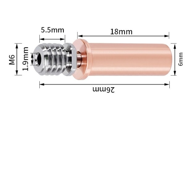 Laadukas V5 bimetalli kurkku titaani seos kupari kurkut V5 bimetalli Heatbreak Hotend Extruderille (V5 Bimetalli kurkku)