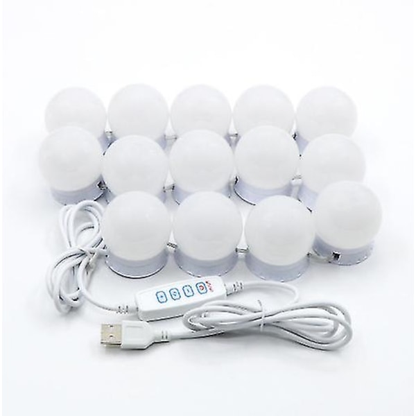 LED-speil med USB sminkebelysning (kun lys), 10 lys, 3 lysmoduser C