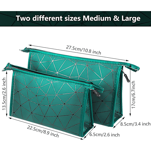 2 lette, vanntette kosmetikkvesker med glidelås