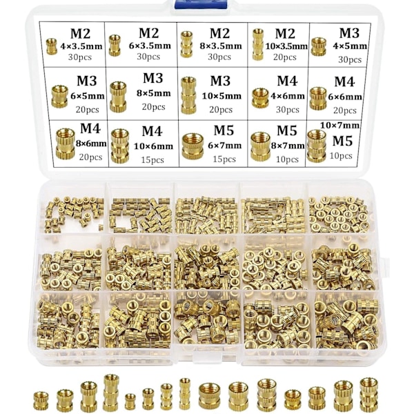 Gjengede innsatser Hunn-gjenger M2 M3 M4 M5 Messing Gjengede hylsene for 3D-utskrift 330 stk