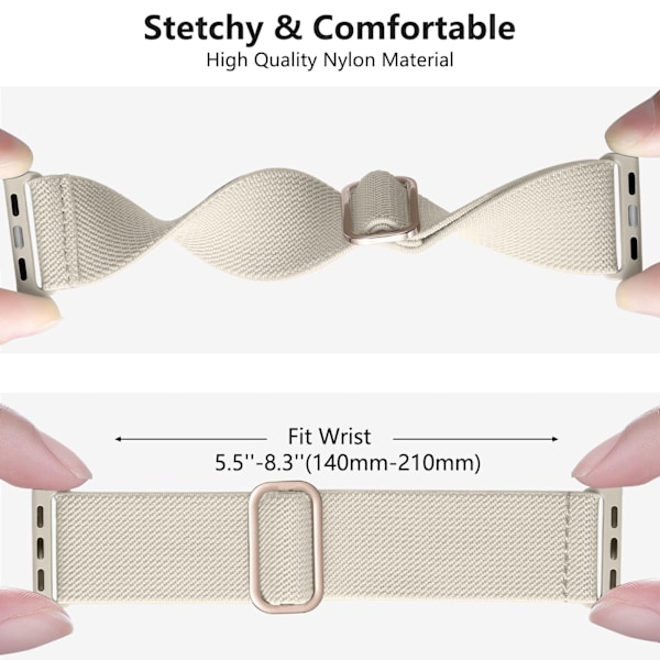 Justerbar elastisk flettet sportsudskiftningsrem i nylon til iWatch SE Series 8/7/6/5/4/3/2/1, 38 mm/40 mm/41 mm, Stjerneskær