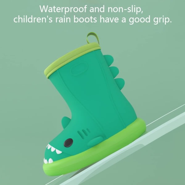 Regnstövlar för toddler Cartoon Shark Easy On Baby Regnskor Vattentäta stövlar för pojkar Flickor (grön, 7 toddler)