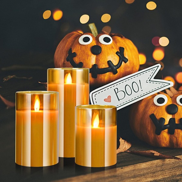 10, 12,5 och 15 cm (4, 5 och 6 tum) Flamlösa LED-blinkande ljus med fjärrkontroll och timer, set om 3, batteridrivna elektriska ljus