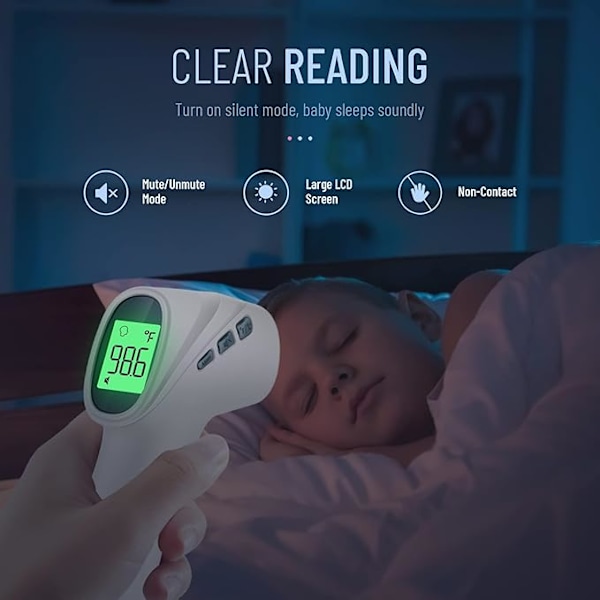 Beröringsfri Termometer för Vuxna, Digital Infraröd Termometerpistol med Feberalarm, Pann- och Objektläge 2 i 1, Snabba Noggranna Resultat