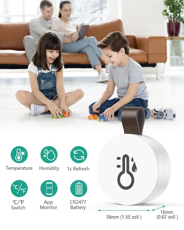 Trådløst termometer, mini Bluetooth 5.0 fugtighedssensor, understøtter dataeksport og advarsler til iOS og Android, velegnet til hjemmet osv.
