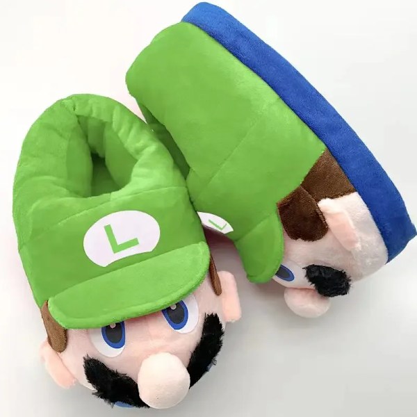 Super Mario Bros Cartoontofflor Vinter Kvinnor Män Roliga Söta Hem Plysch Skor Barn Inomhus Tofflor Cartoon Plysch Par Tofflor Luigi Luigi 36-41 Adult