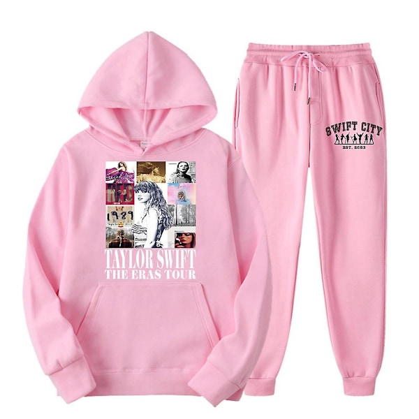 Taylor Swift The Eras Tour - Huppariurheilupuku, kaksi osaa, Swiftie pitkähihainen hupullinen pusero + verkkahousut [HK] Pinkki Pink XL