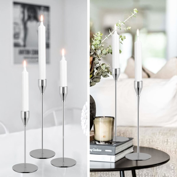 7 st Guld Ljusstakar Avsmalnande Ljusstakar, Metall Höga Ljusstake Ljusstakar för Bröllop, Fest, Matsal, Heminredning silver