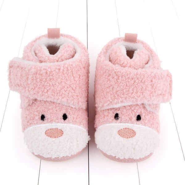 Nyfödda flickor Bekväma fleecestövlar Baby Halkfri toddler Vinterstrumpor Tecknade skor (3-6 månader, rosa)