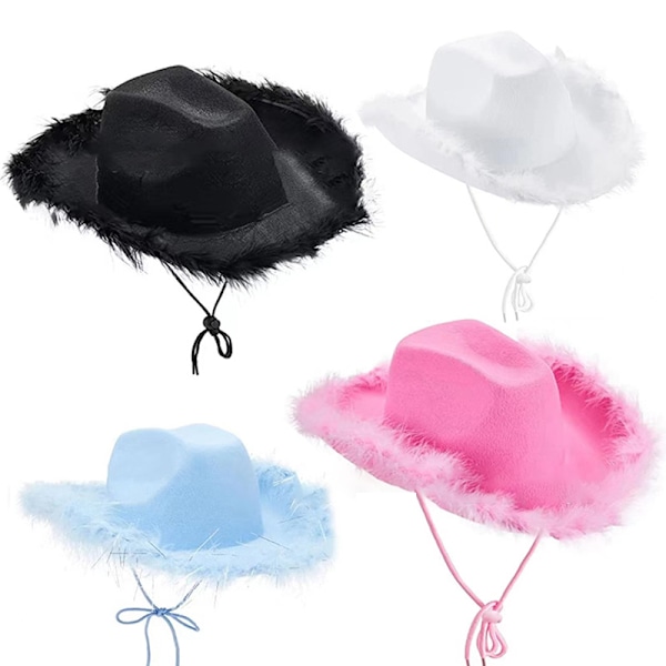 Fjær Cowboyhatt Cowgirl Hatt【HY】 White