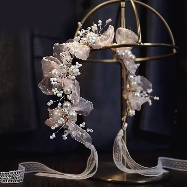 Elegant pärla pannband rosa blomma söta bröllopshårkläder Charmiga smycken presentatör