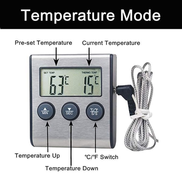 Hög precision grill metall järn skal mat digital display termometer utomhus grill termometer timer-50 grader--250 grader