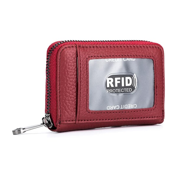 Kreditkortsplånbok i läder med dragkedja RFID-kreditkortshållare Liten myntbörs med ID-fönster