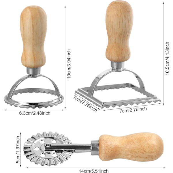 Ravioli Stempel Sæt, Firkantet Rund Ravioli Maker med Træhåndtag og Rillet Kant, Ravioli Maker med Pasta Rulle Hjul Sæt