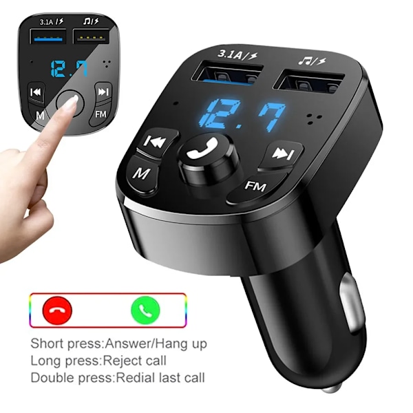 Billaddare FM-sändare Bluetooth Audio Dubbel USB Bil MP3-spelare Autoradio Handsfree Laddare 3.1A Snabbladdare Biltillbehör