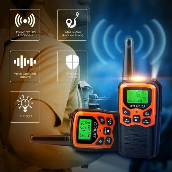 Langdistance Walkie Talkie til voksne med 22 FRS-kanaler, familie