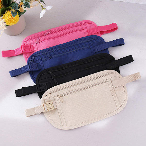Unisex lommebok ultratynn reise sports midjeveske, usynlig midjeveske, plass passholder, mobiltelefon, kontanter (rose rød) Rose red