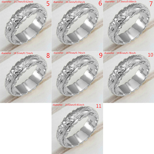 Exklusiv 14k Guldrings för Kvinnor, Hängande Graverad Blomma Ring Silver Silver 6