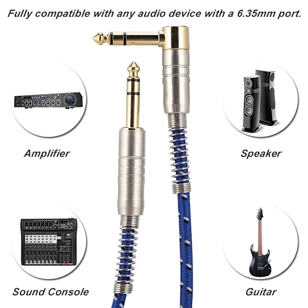 6,35 mm Han til Han Lige Hoved til Albue Hoved Stereo Lydkabel Stik Adapter Ledning (1,8 m)